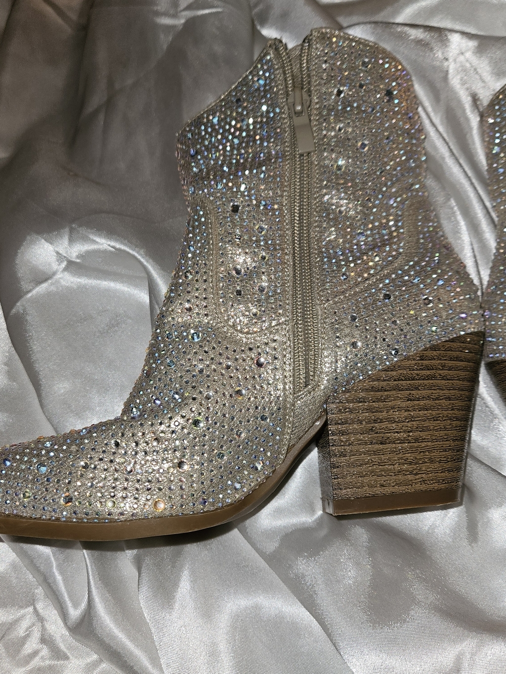 Embellished Crystal Western Ankle Boots - Sparkling Silver - Picture 3 of 6